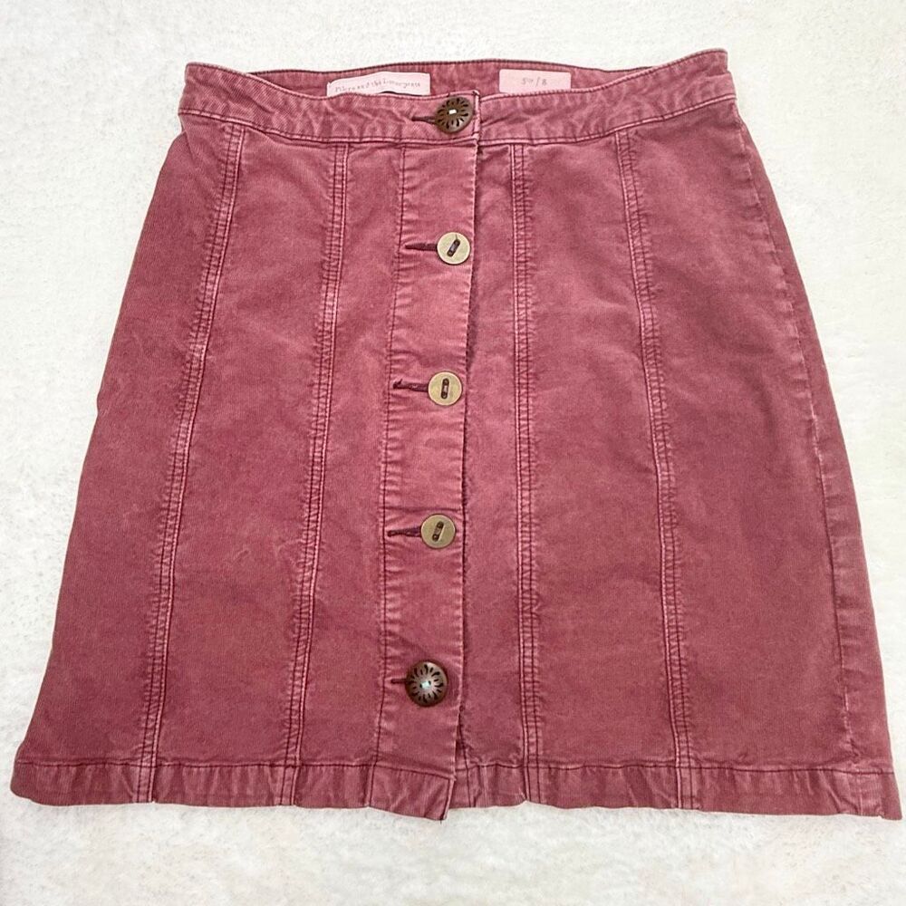 Anthropologie Pilcro and the Letterpress Wooden Button BOHO Corduroy Midi Skirt